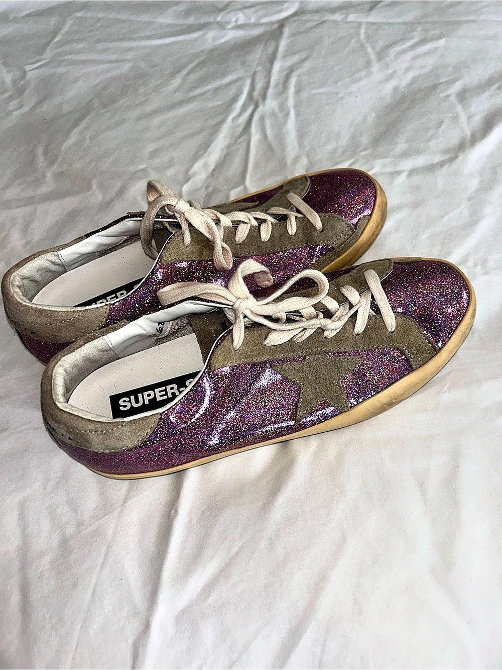 Golden Goose Super-Star Sneakers Glitter Sneakers in Purple & Gold Size 41